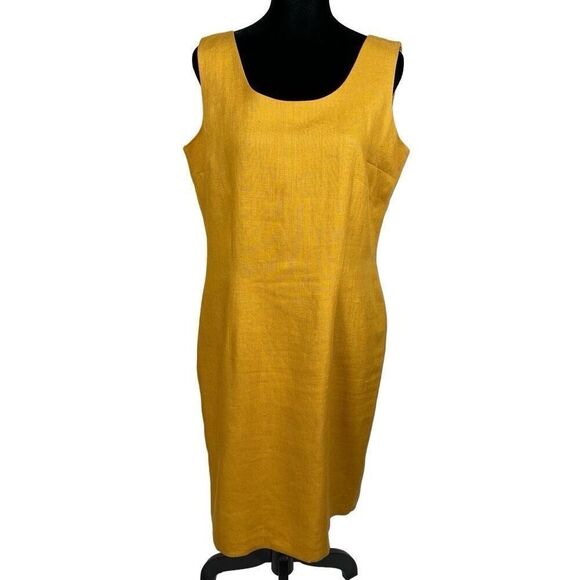 NY Sake Vintage 100% Linen Mustard Yellow Dress Suit Set - Women’s 10 - Picture 4 of 9